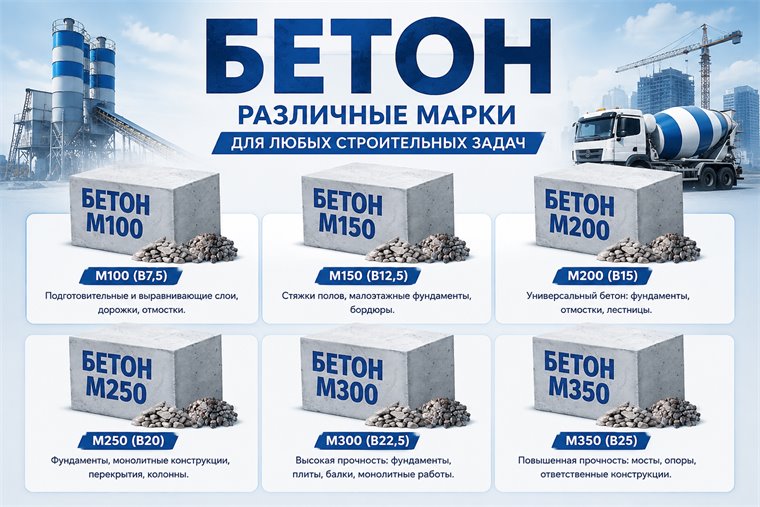 Марки бетона М100–М350: назначение и применение